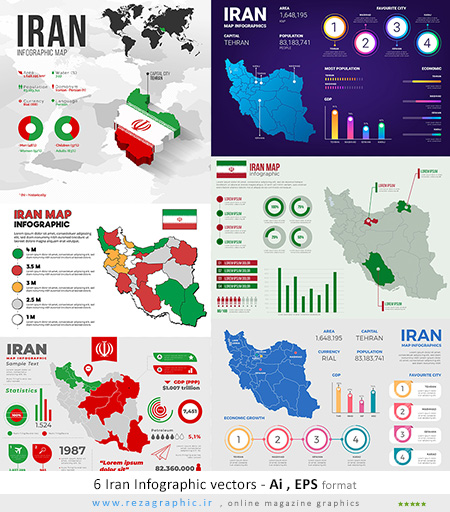 6 وکتور اینفوگرافیک آماری ایران